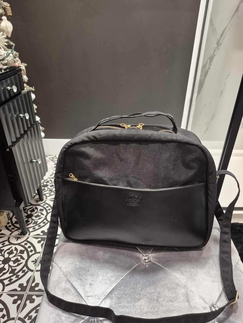 Herschel Supply Company Black Laptop Crossbody Bag with Gold Accents